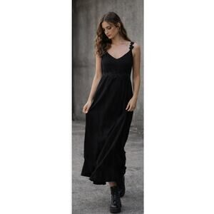 Disturbia Black Vine Strap Maxi Dress Floral Goth Minimal US 4